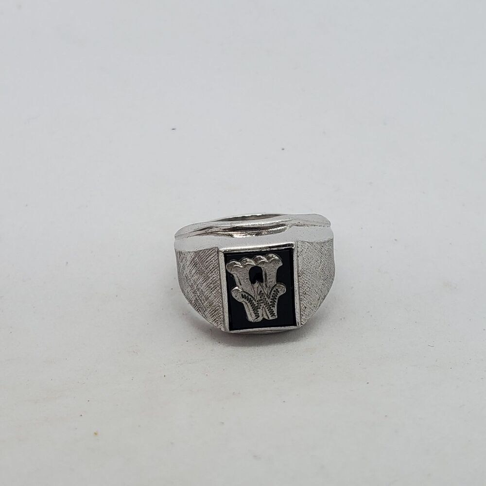 Sterling Silver Ignot Ring Size 7.5 W Initial 925 Onyx